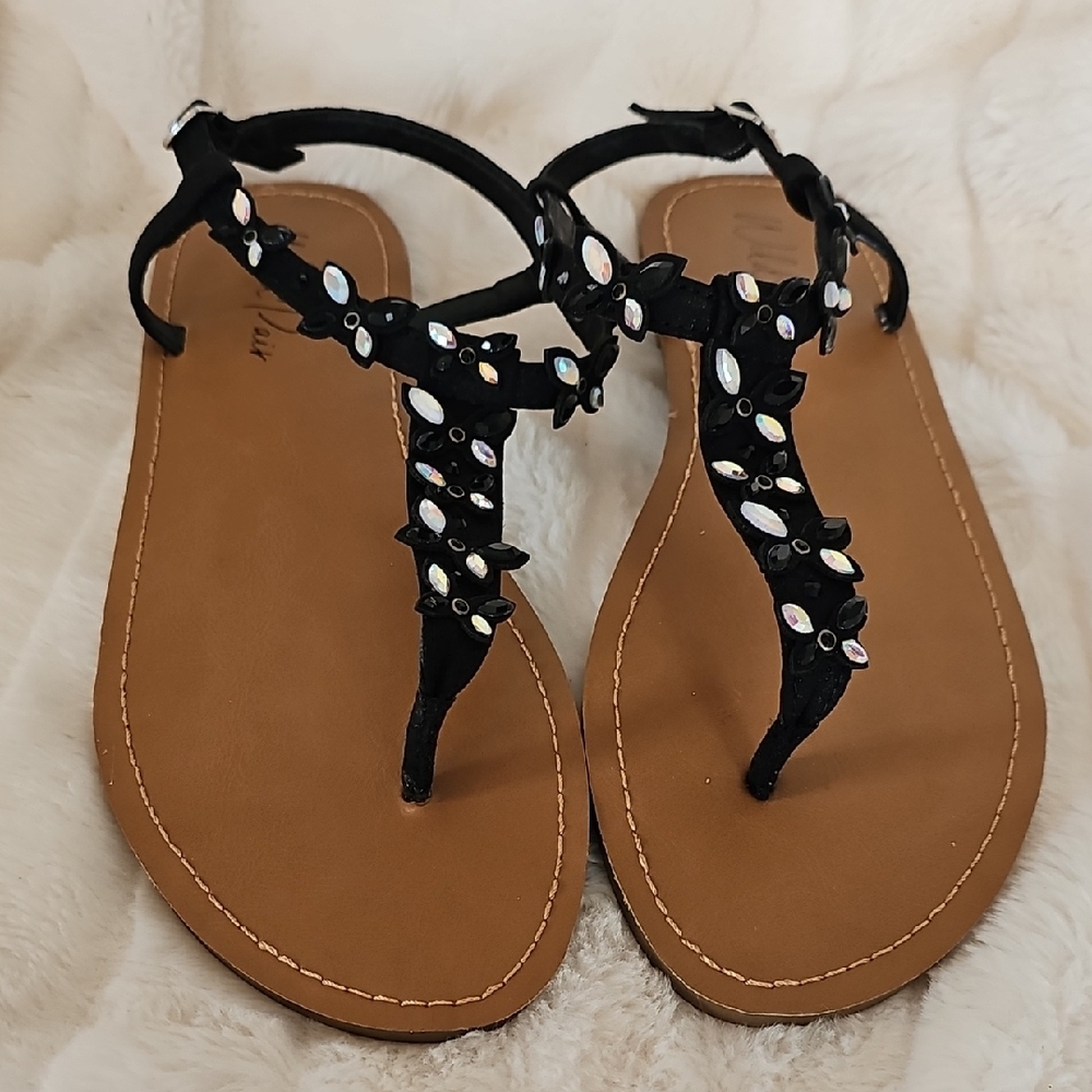 Wild Pair Black Sandals with Iridescent Beads